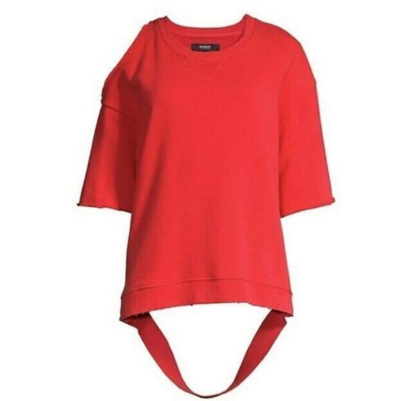 Hudson Cherry Red Cut Short Sleeve Distressed Destroyed Pullover Sweatshirt XS - Picture 1 of 4